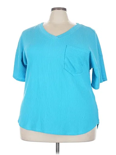 Pre-owned Andree By Unit Short Sleeve Top Teal V-neck Tops