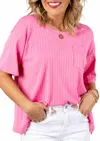Andree By Unit Short Sleeved Ribbed Tee (regular & Plus Size) In Pink In Pink