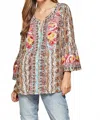 Andree By Unit Snake Print Embroidered Top In Mocha In Multi