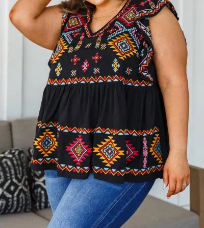 Andree By Unit Sophia Embroidered Blouse In Black In Multi