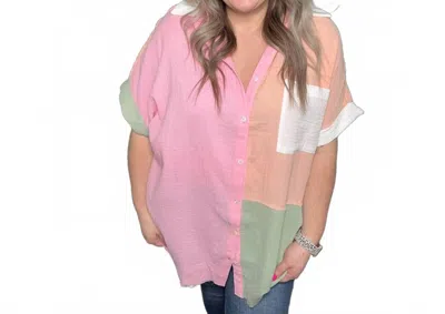 Andree By Unit Sorbet Button Up Top In Pink In Multi