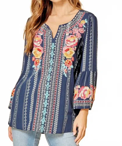 Andree By Unit South Beach Embroidered Top In Navy In Blue