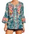 Andree By Unit South Beach Embroidered Top In Teal In Blue