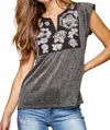 Andree By Unit Sparkly Embroidered Top In Multi In Gray