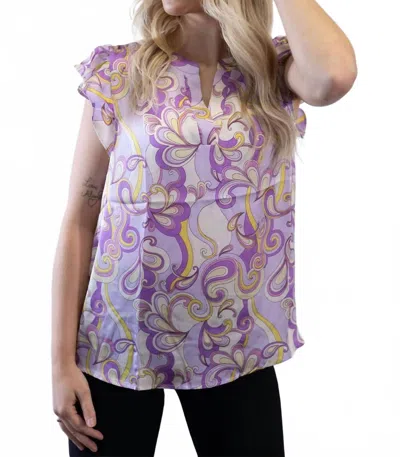 Andree By Unit Split Neckline Western Satin Blouse In Lilac In Multi