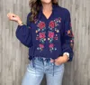 Andree By Unit Stella Floral Embroidery Top In Navy Floral In Blue