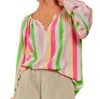 Andree By Unit Stripe Tunic Blouse In Pink In Multi