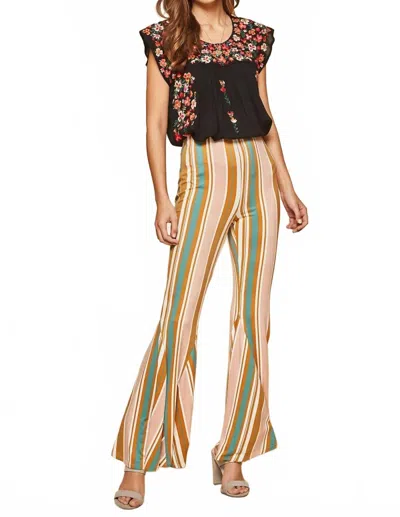 Andree By Unit Striped Bell Bottom Pants In Multicolor In Black