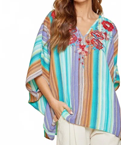 Andree By Unit Striped Embroidered Poncho Top In Multi