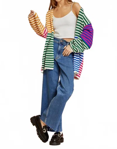 Andree By Unit Striped Long Cardigan In Multicolor