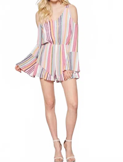 Andree By Unit Sunset Stripe Cold Shoulder Romper In Multicolor In Pink