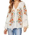 Andree By Unit Tassel Tie Embroidered Top In Ivory In Multi