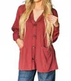 Andree By Unit Thermal Knit Button Down Cardigan In Wine In Red