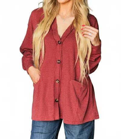 Andree By Unit Thermal Knit Button Down Cardigan In Wine In Red
