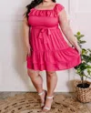 ANDREE BY UNIT TIERED SMOCKED DRESS WITH BELT IN BRIGHT SPANISH PINK