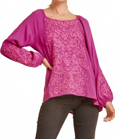 Andree By Unit Tonal Embroidered Blouse In Magenta In Pink