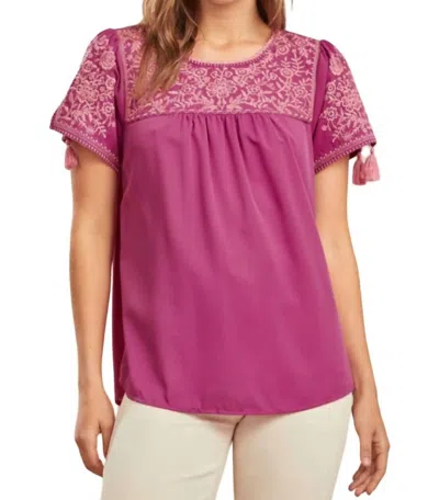 Andree By Unit Tonal Embroidery Babydoll Top In Magenta In Pink