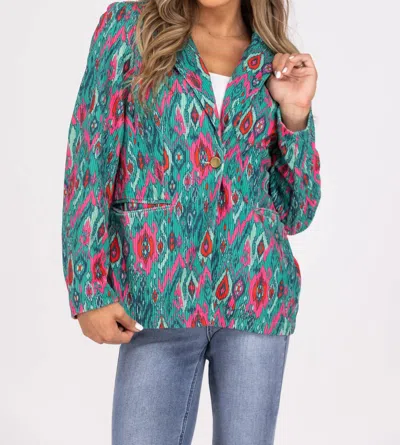 Andree By Unit Two Pocket Blazer In Teal/pink In Multi