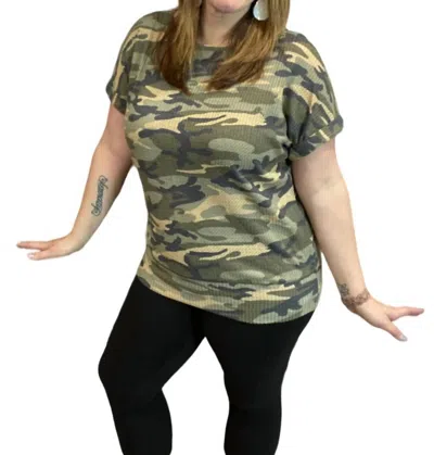 Andree By Unit Waffle Knit Top In Camo In Multi