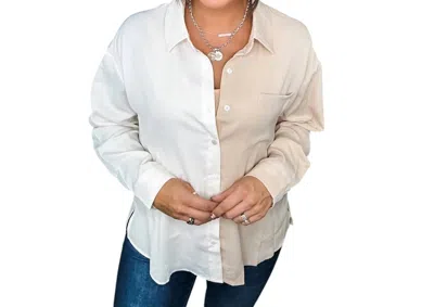 Andree By Unit Waiting Forever Button Down Blouse In Ivory/taupe In Multi