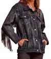 Andree By Unit Washed Denim Fringed Jacket In Washed Black In Black