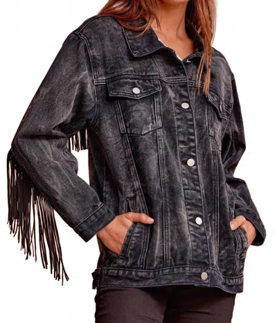 Andree By Unit Washed Denim Fringed Jacket In Washed Black