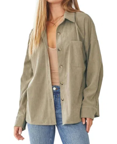 Andree By Unit We Go Together Corduroy Button Down Top In Olive In Green