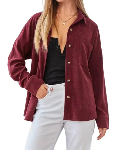 Andree By Unit We Go Together Corduroy Button Down Top In Wine In Burgundy