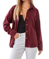 Andree By Unit We Go Together Corduroy Button Down Top In Wine In Pink