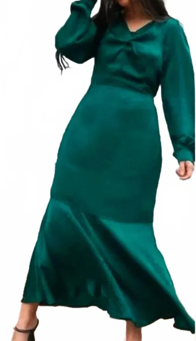 Andree By Unit Whimsigoth Romantic Mermaid Satin Midi Dress In Emerald In Green