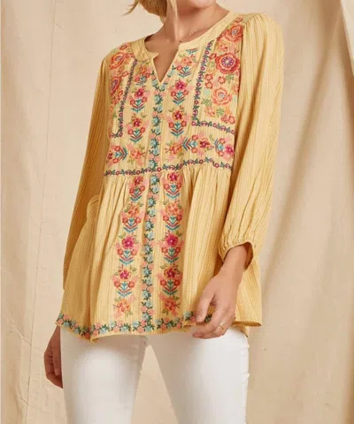 Andree By Unit Women's Floral Embroidered Babydoll Top In Marigold In Multi