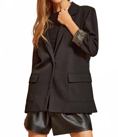 Andree By Unit Woven Blazer With Trim In Black