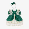 ANDREEATEX BABY GIRLS GREEN SATIN DRESS SET