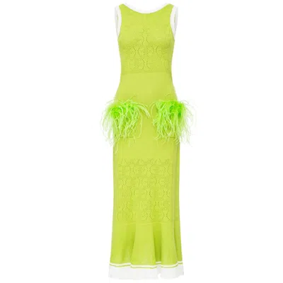 Andreeva Apple Green Knit Midi Dress With Ostrich Feather Pockets