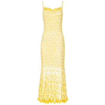 Andreeva Butter Yellow Chrysanthemum Midi Handmade Crochet Dress