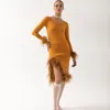 ANDREEVA CAMEL KNIT SKIRT WITH FEATHERS