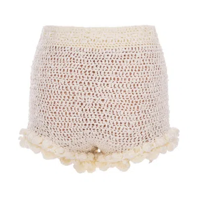 Andreeva Chrysanthemum Handmade Crochet Shorts | White In Brown