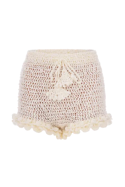 Andreeva Chrysanthemum White Handmade Crochet Shorts