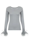 Andreeva Grey Knit Top With Detachable Feather Cuffs In Grey