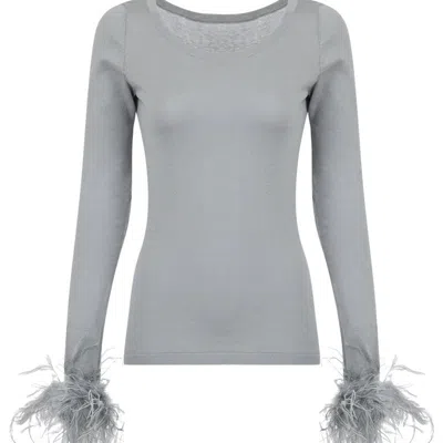 Andreeva Grey Knit Top With Detachable Feather Cuffs