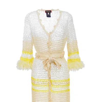 Andreeva White Malva Handmade Knit Cardigan In Yellow/orange/white