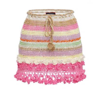 Andreeva Malva Multicolor Handmade Crochet Mini Skirt In Pink