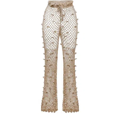 Andreeva Metallic Handmade Crochet Pants In Gold/silver