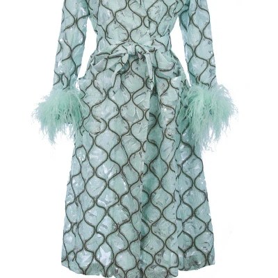 Andreeva Mint Coat № 23 With Detachable Feathers Cuffs In Blue