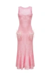 ANDREEVA PINK ROSE KNIT DRESS WITH FEATHERS
