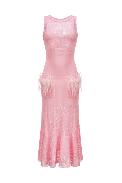 Andreeva Pink Rose Knit Dress With Feathers