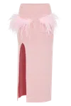Andreeva Powder Pink Vanilla Knit Skirt With Feathers In Pink