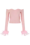 Andreeva Pink Vanilla Knit Top With Detachable Feather Cuffs In Pink