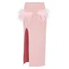Andreeva Powder Pink Vanilla Knit Skirt With Feathers