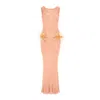 Andreeva Vanilla Apricot Knit Dress With Feathers